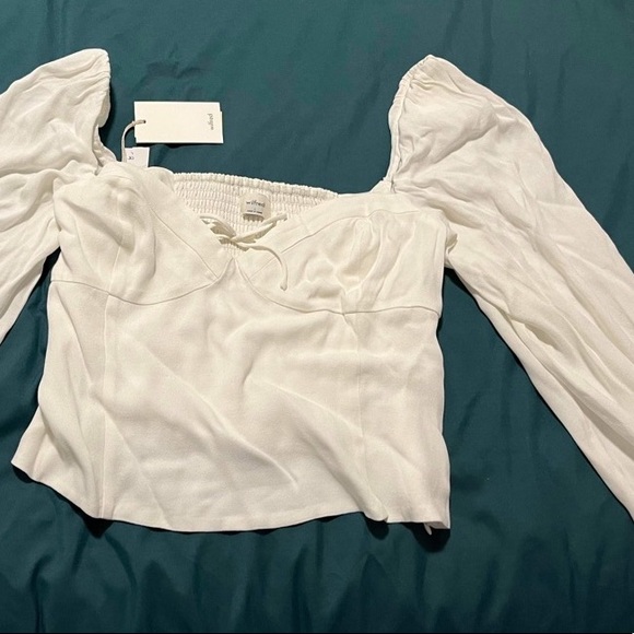 Aritzia Wilfred Novella Blouse, light birch / white, size L - Picture 4 of 6